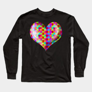 Jigsaw Puzzle Heart Autism Awareness Long Sleeve T-Shirt